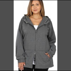 Zenana Outfitters Hooded Double Zip Sweat Jacket